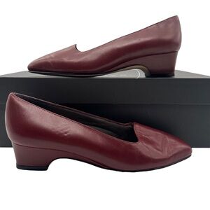 Naturalizer Sz 4 Woman's Maroon Leather Low Heel 1.5" Square Toe Slip On